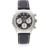 A RARE GENTLEMAN’S LARGE SIZE STAINLESS STEEL WAKMANN TRIPLE CALENDAR CHRONOGRAPH WRIST WATCH