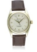 A RARE GENTLEMAN'S LARGE SIZE 10K SOLID GOLD ROLEX OYSTER PERPETUAL WRIST WATCH CIRCA 1950s, REF.