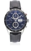 A GENTLEMAN'S STAINLESS STEEL TAG HEUER CARRERA CALIBRE 16 AUTOMATIC CHRONOGRAPH WRIST WATCH CIRCA