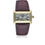 A LADIES 18K SOLID GOLD CARTIER DIVAN WRIST WATCH DATED 2004, REF. 2601 WITH ORIGINAL BOX & PAPERS