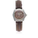 A LADIES STAINLESS STEEL BREITLING COCKPIT WRIST WATCH DATED 2005, REF. A71356 WITH DIAMOND DIAL,