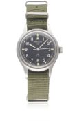 A GENTLEMAN'S STAINLESS STEEL BRITISH MILITARY HAMILTON RAF PILOTS WRIST WATCH CIRCA 1960s Movement: