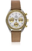 A GENTLEMAN'S STEEL & GOLD OMEGA SPEEDMASTER AUTOMATIC CHRONOGRAPH WRIST WATCH CIRCA 1990s, WITH