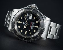 A RARE GENTLEMAN'S STAINLESS STEEL ROLEX OYSTER PERPETUAL DATE "RED WRITING" SUBMARINER BRACELET