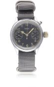 A GENTLEMAN'S GERMAN MILITARY LUFTWAFFE HANHART SINGLE BUTTON PILOTS CHRONOGRAPH WRIST WATCH CIRCA