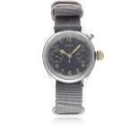 A GENTLEMAN'S GERMAN MILITARY LUFTWAFFE HANHART SINGLE BUTTON PILOTS CHRONOGRAPH WRIST WATCH CIRCA