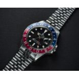 A RARE GENTLEMAN'S STAINLESS STEEL ROLEX OYSTER PERPETUAL GMT MASTER "PINK PANTHER" BRACELET WATCH