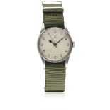 A GENTLEMAN'S STAINLESS STEEL BRITISH MILITARY RAF OMEGA PILOTS WRIST WATCH CIRCA 1940 Movement: