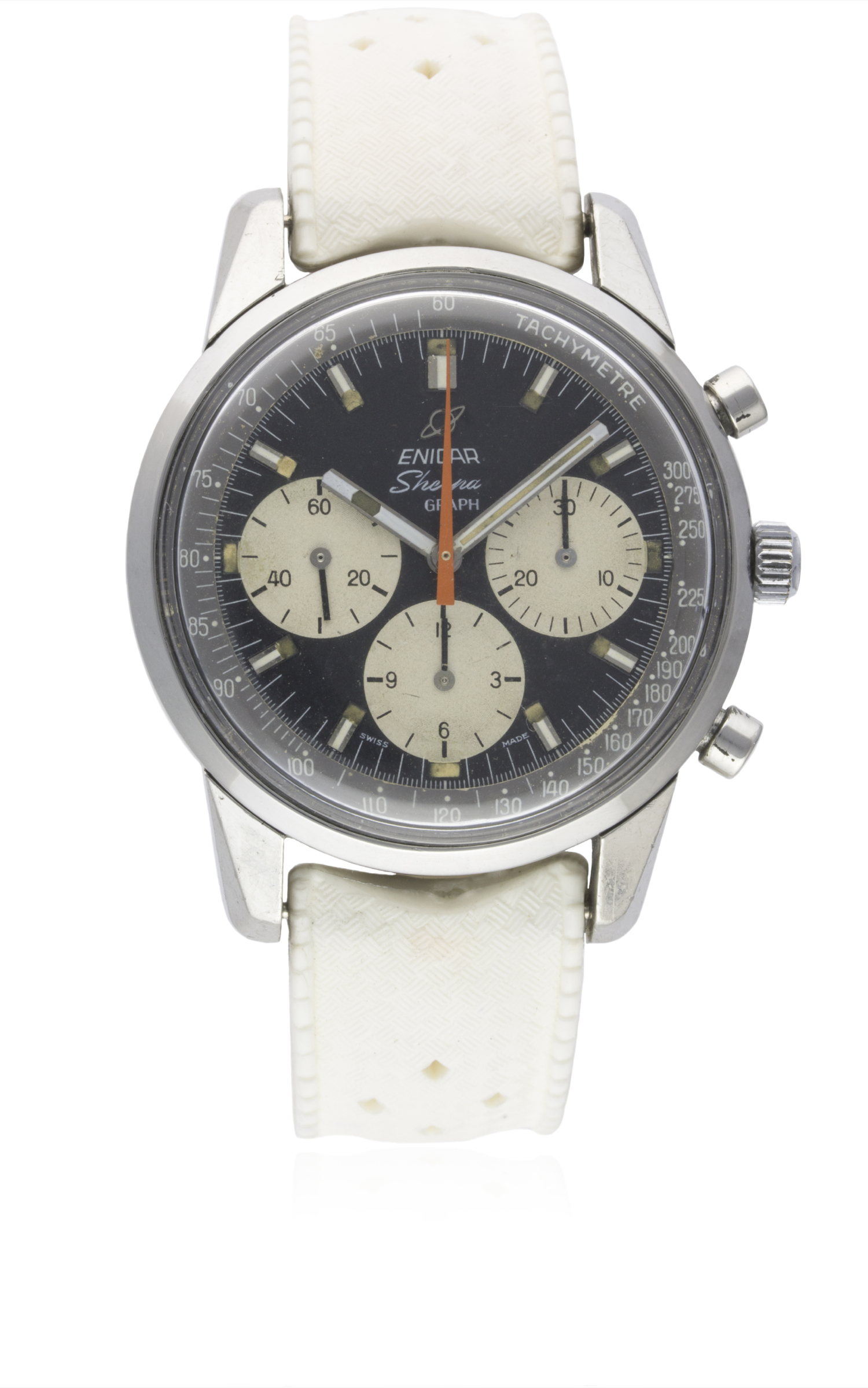 A RARE GENTLEMAN'S STAINLESS STEEL ENICAR SHERPA GRAPH "JIM CLARK" CHRONOGRAPH WRIST WATCH CIRCA - Image 2 of 9