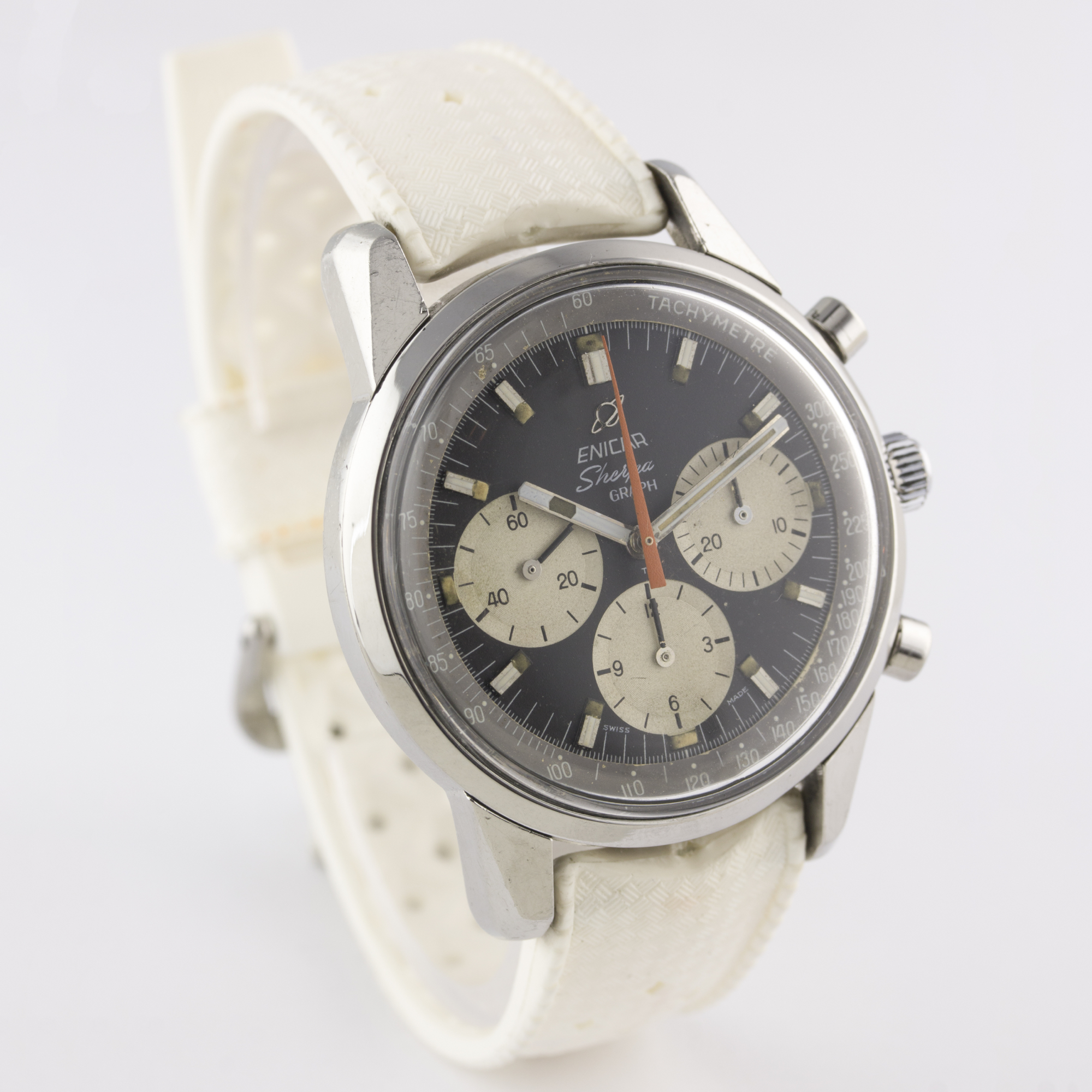 A RARE GENTLEMAN'S STAINLESS STEEL ENICAR SHERPA GRAPH "JIM CLARK" CHRONOGRAPH WRIST WATCH CIRCA - Image 6 of 9