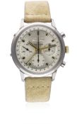 A GENTLEMAN'S LARGE SIZE WAKMANN TRIPLE CALENDAR CHRONOGRAPH WRIST WATCH CIRCA 1970, WITH "ALBINO"