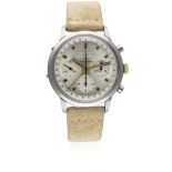 A GENTLEMAN'S LARGE SIZE WAKMANN TRIPLE CALENDAR CHRONOGRAPH WRIST WATCH CIRCA 1970, WITH "ALBINO"