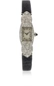 A LADIES PLATINUM & DIAMOND COCKTAIL WRIST WATCH CIRCA 1921 Movement: 17J, manual wind, Elem W. Co.