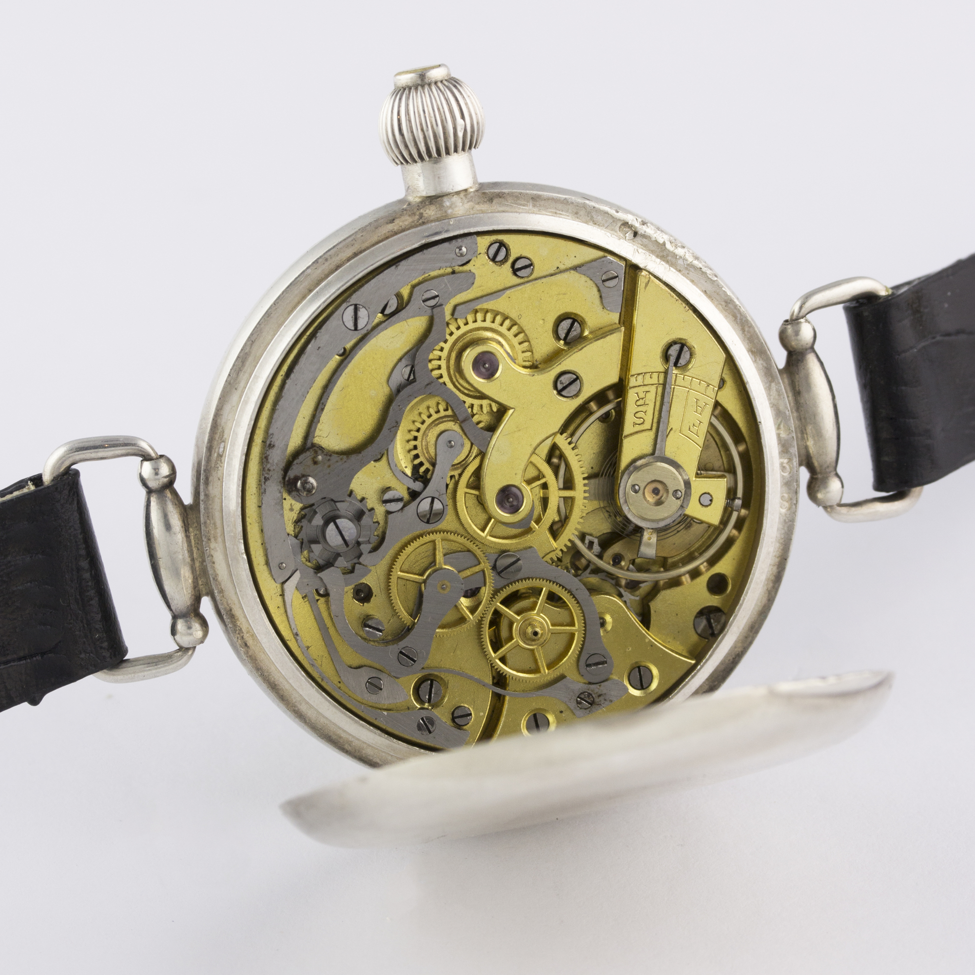 A RARE GENTLEMAN'S NICKEL CASED SINGLE BUTTON CHRONOGRAPH WRIST WATCH CIRCA 1920s Movement: Manual - Image 7 of 7