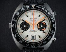 AN EXTREMELY RARE GENTLEMAN'S STAINLESS STEEL HEUER AUTAVIA "WHITE ORANGE BOY" AUTOMATIC CHRONOGRAPH