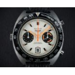 AN EXTREMELY RARE GENTLEMAN'S STAINLESS STEEL HEUER AUTAVIA "WHITE ORANGE BOY" AUTOMATIC CHRONOGRAPH