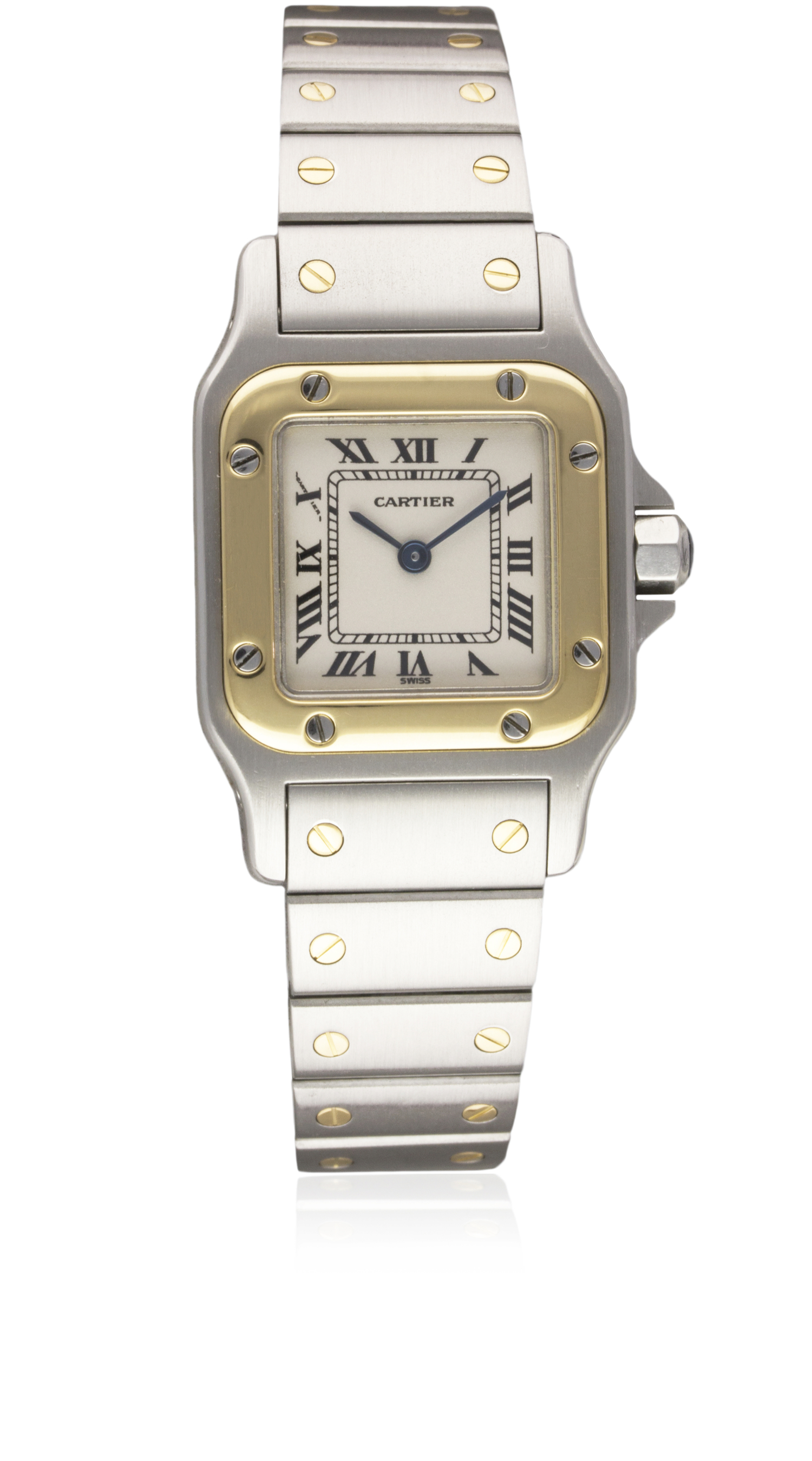 A LADIES STEEL & GOLD CARTIER SANTOS GALBEE BRACELET WATCH CIRCA 1990s, REF. 1567 Movement: