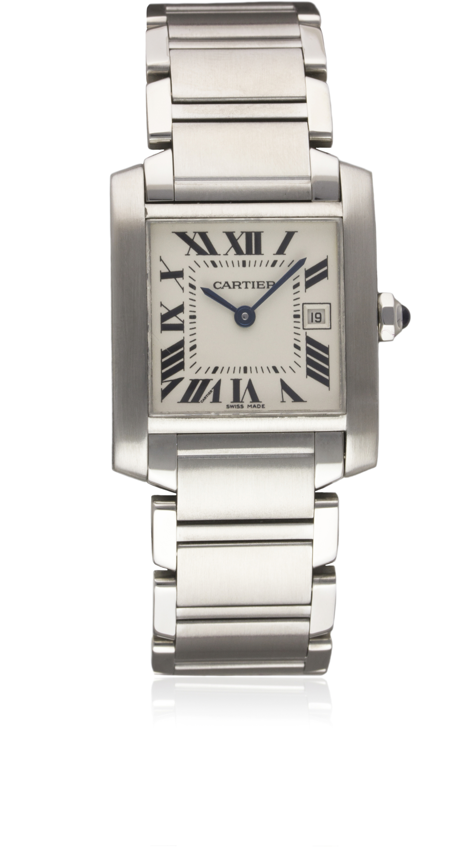 A MID SIZE STAINLESS STEEL CARTIER TANK FRANCAISE BRACELET WATCH CIRCA 2000s, REF. 2465 Movement: