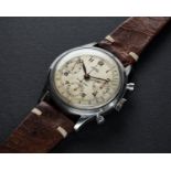 A RARE GENTLEMAN'S LARGE SIZE STAINLESS STEEL CYMA WATERSPORT "CLAMSHELL" CHRONOGRAPH WRIST WATCH