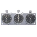 A VERY RARE HEUER AUTAVIA HERVUE TRIPLE DASHBOARD SET CIRCA 1950, WITH GLOSS BLACK DIALS Movement: