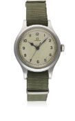 A GENTLEMAN'S STAINLESS STEEL BRITISH MILITARY OMEGA RAF PILOTS WRIST WATCH DATED 1956 Movement: