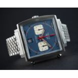 A RARE GENTLEMAN'S STAINLESS STEEL HEUER MONACO "STEVE MCQUEEN" AUTOMATIC CHRONOGRAPH BRACELET WATCH