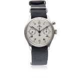 A RARE GENTLEMAN'S STAINLESS STEEL BRITISH MILITARY LEMANIA SINGLE BUTTON ROYAL NAVY CHRONOGRAPH
