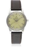 A GENTLEMAN'S STAINLESS STEEL OMEGA SEAMASTER AUTOMATIC WRIST WATCH CIRCA 1950, REF. C2577-4 WITH "