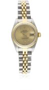 A LADIES STEEL & GOLD ROLEX OYSTER PERPETUAL DATEJUST BRACELET WATCH DATED 1997, REF. 69173 WITH