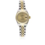 A LADIES STEEL & GOLD ROLEX OYSTER PERPETUAL DATEJUST BRACELET WATCH DATED 1997, REF. 69173 WITH