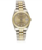 A RARE MID SIZE THREE COLOUR 18K SOLID GOLD ROLEX OYSTER PERPETUAL TRIDOR DATEJUST BRACELET WATCH