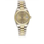 A RARE MID SIZE THREE COLOUR 18K SOLID GOLD ROLEX OYSTER PERPETUAL TRIDOR DATEJUST BRACELET WATCH