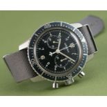 A VERY RARE GENTLEMAN'S STAINLESS STEEL SOUTH AFRICAN AIR FORCE LEMANIA PILOTS CHRONOGRAPH WRIST