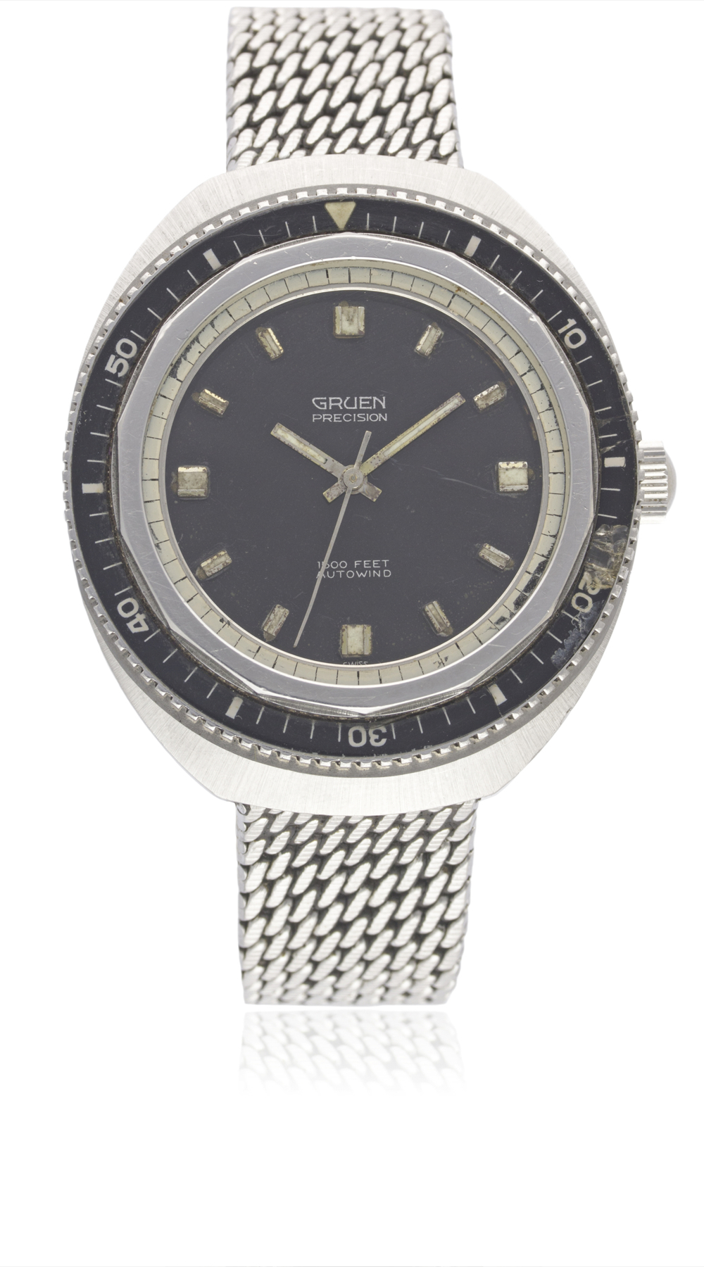 A GENTLEMAN'S STAINLESS STEEL GRUEN PRECISION AUTOWIND 1500 FEET DIVERS BRACELET WATCH CIRCA 1970, - Image 2 of 2