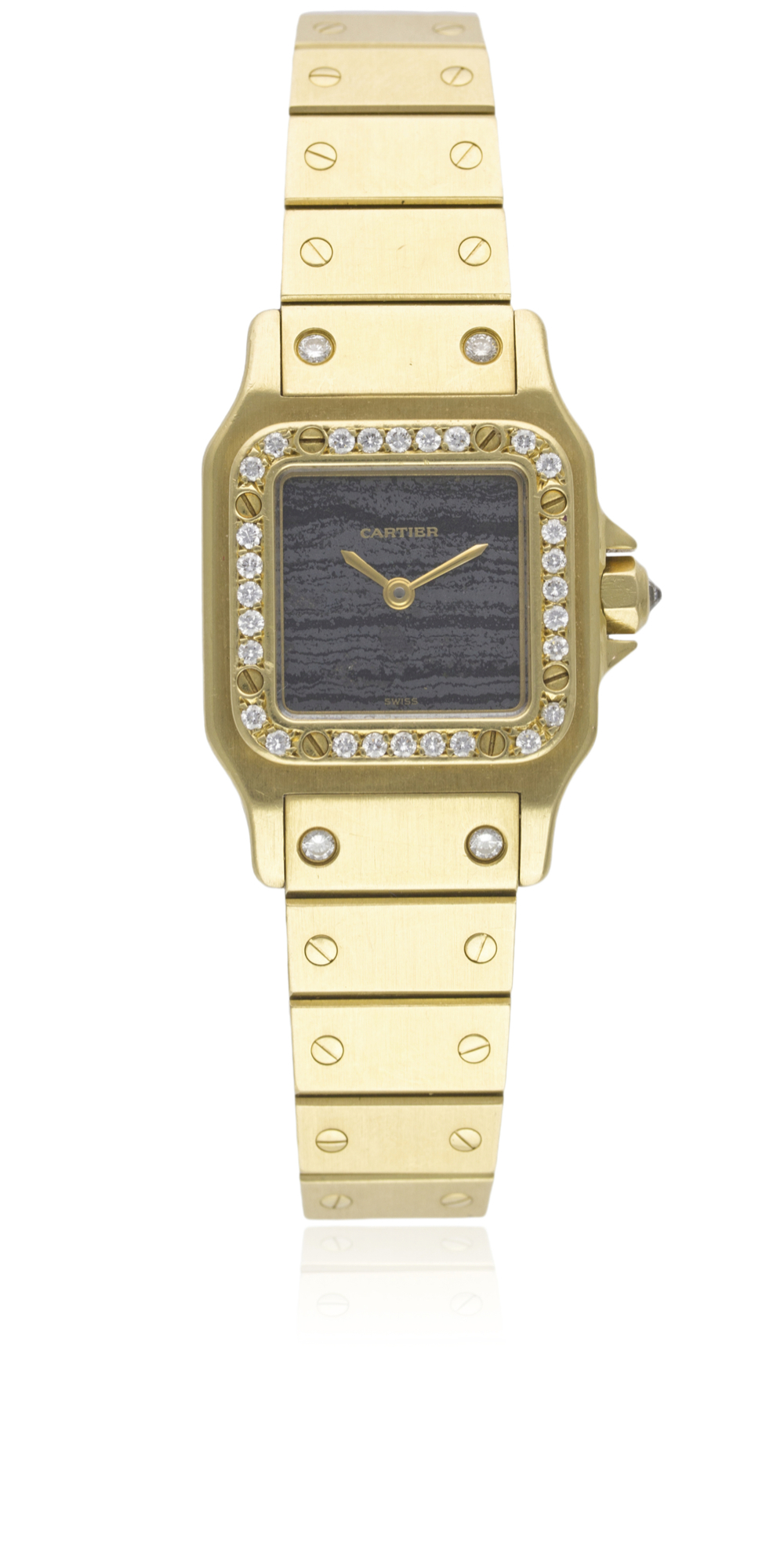 A LADIES 18K SOLID GOLD CARTIER SANTOS BRACELET WATCH CIRCA 1990s, WITH STONE DIAL Movement: - Image 2 of 2