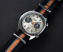 A GENTLEMAN'S STAINLESS STEEL HEUER CARRERA AUTOMATIC CHRONOGRAPH WRIST WATCH CIRCA 1970s, REF. 1153