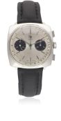 A GENTLEMAN'S CHROME PLATED LIP "TOP TIME" CHRONOGRAPH WRIST WATCH CIRCA 1960s, WITH "PANDA" DIAL