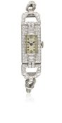 A LADIES PLATINUM, WHITE GOLD & DIAMOND MAPPIN BRACELET WATCH CIRCA 1930s Movement: 18J, manual