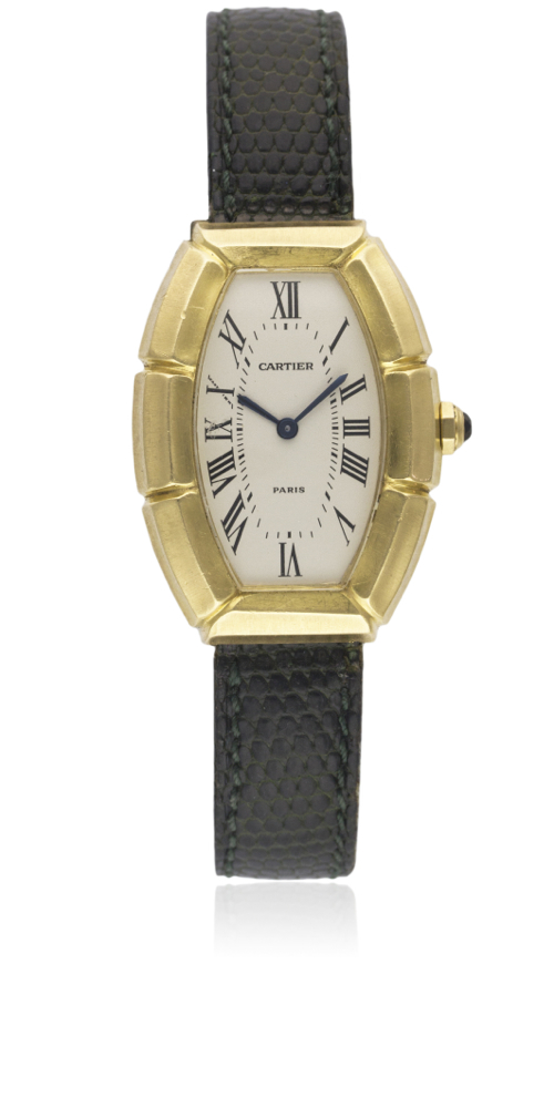 A RARE 18K SOLID GOLD CARTIER PARIS TONNEAU BAMBOO WRIST WATCH CIRCA 1990s Movement: Quartz,