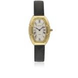 A RARE 18K SOLID GOLD CARTIER PARIS TONNEAU BAMBOO WRIST WATCH CIRCA 1990s Movement: Quartz,