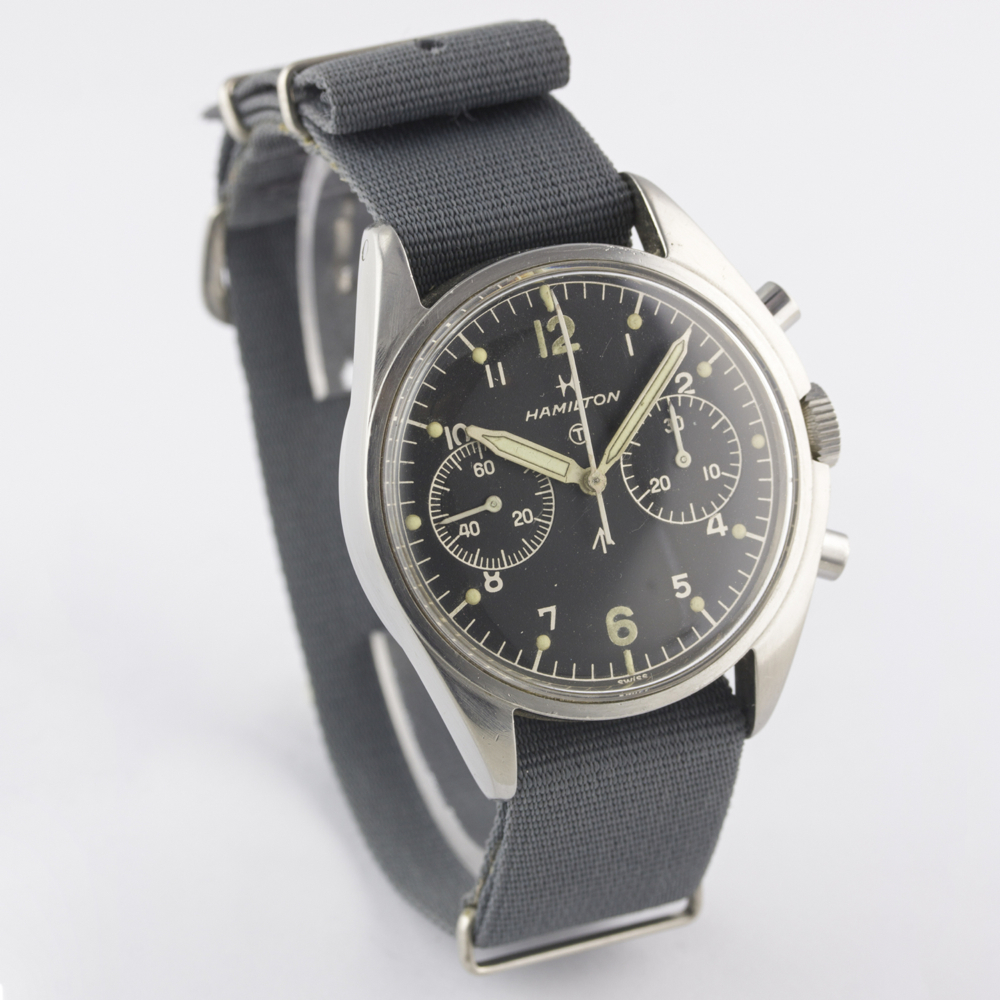 A GENTLEMAN'S STAINLESS STEEL BRITISH MILITARY HAMILTON RAF PILOTS CHRONOGRAPH WRIST WATCH DATED - Image 6 of 11
