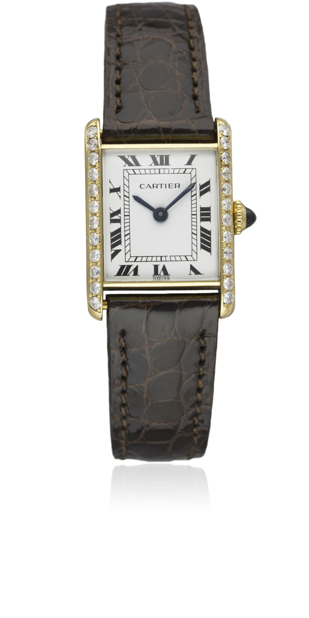 A LADIES 18K SOLID GOLD & DIAMOND CARTIER PARIS TANK WRIST WATCH CIRCA 1980s Movement: 17J, manual - Image 2 of 2