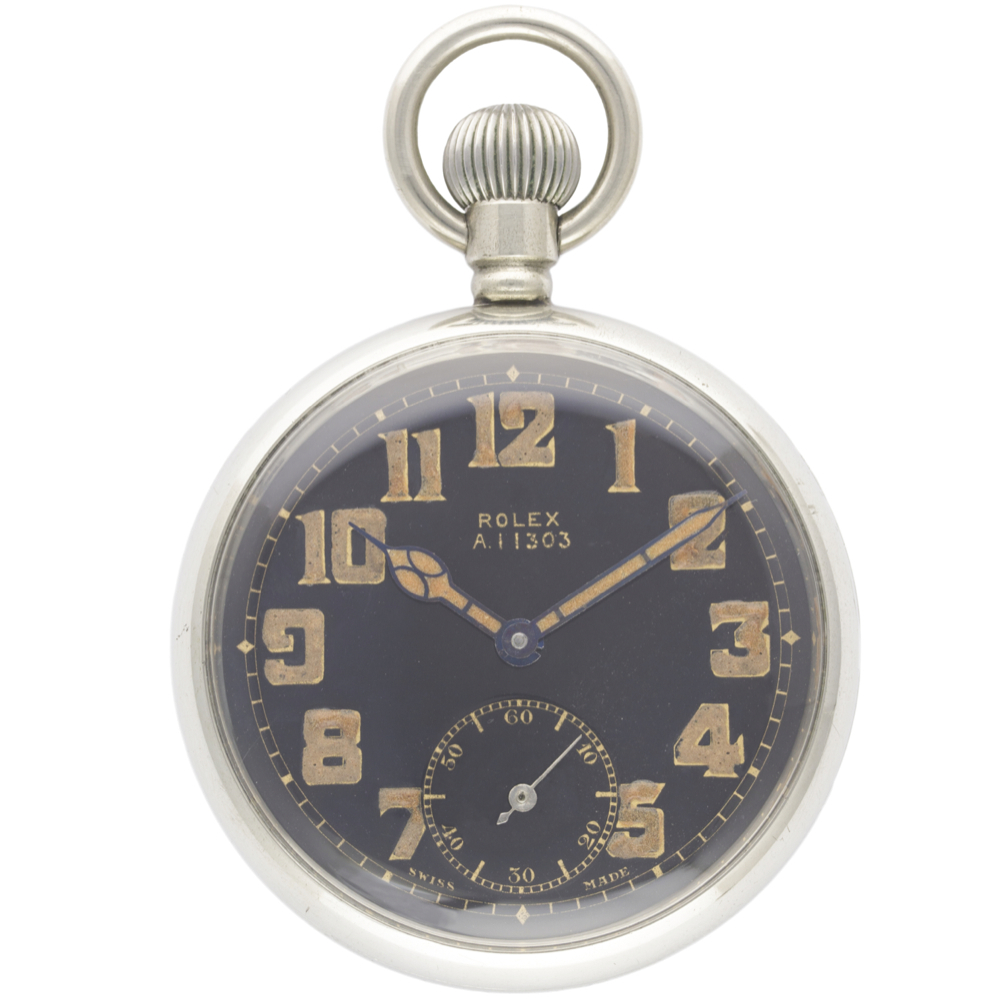A GENTLEMAN'S BRITISH MILITARY ROLEX POCKET WATCH CIRCA 1930s, WITH BLACK ENAMEL MILITARY DIAL - Image 2 of 2