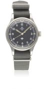 A GENTLEMAN'S STAINLESS STEEL BRITISH MILITARY OMEGA RAF PILOTS WRIST WATCH DATED 1953, REF. 2777-