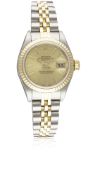 A LADIES STEEL & GOLD ROLEX OYSTER PERPETUAL DATEJUST BRACELET WATCH DATED 2004, REF. 79173 WITH BOX