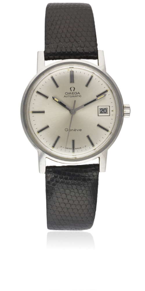 A GENTLEMAN'S STAINLESS STEEL OMEGA GENEVE AUTOMATIC WRIST WATCH CIRCA 1971, REF. 166.070 WITH OMEGA