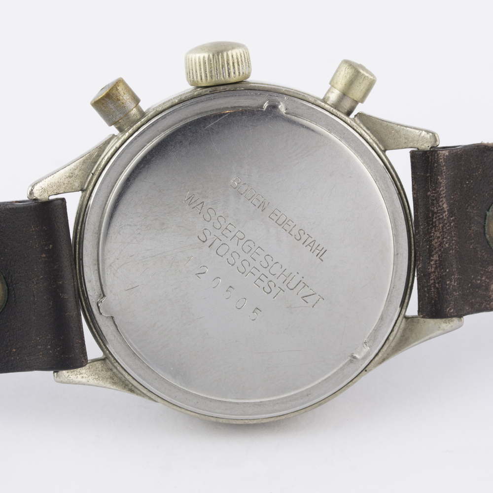 A RARE GENTLEMAN'S NICKEL PLATED GERMAN MILITARY HANHART LUFTWAFFE PILOTS FLYBACK CHRONOGRAPH - Image 7 of 11