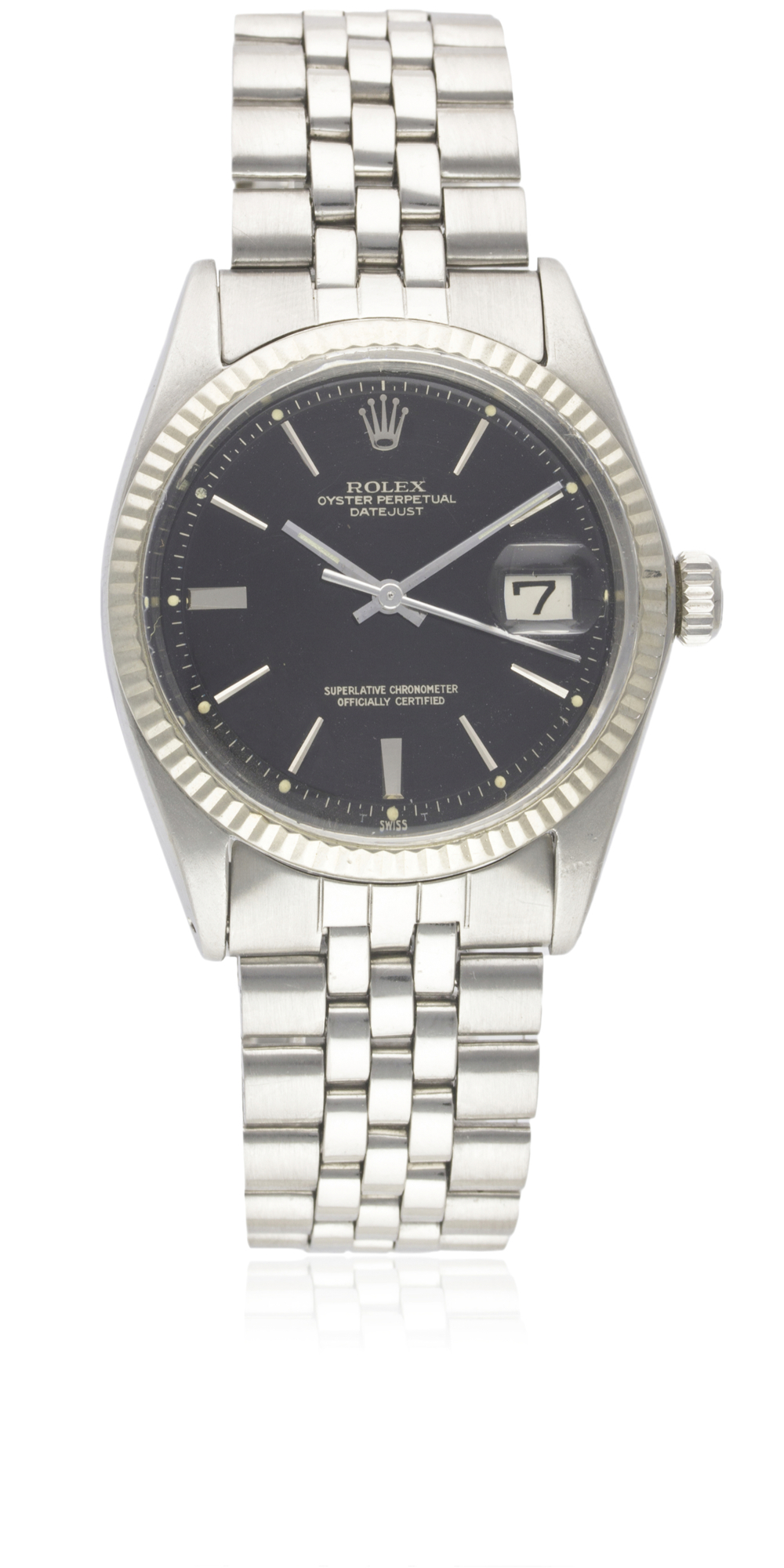 A RARE GENTLEMAN'S STEEL & WHITE GOLD ROLEX OYSTER PERPETUAL DATEJUST BRACELET WATCH CIRCA 1965, - Image 3 of 13