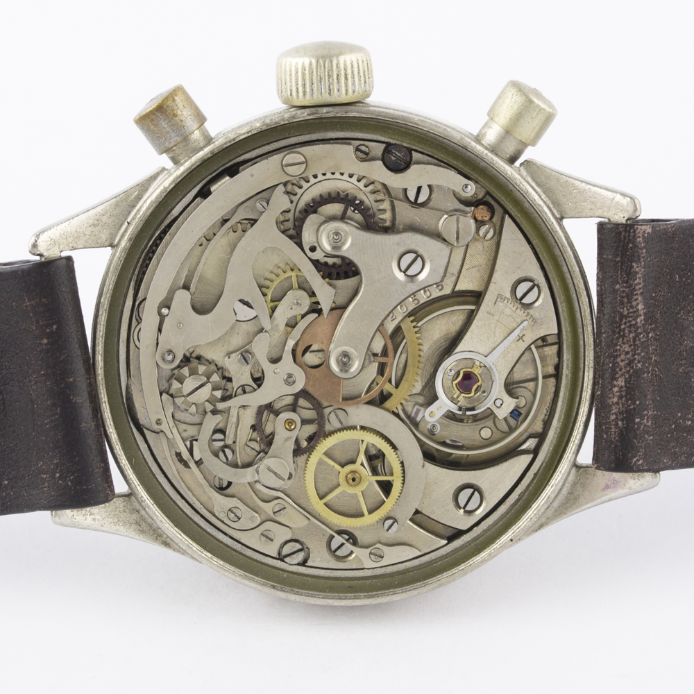 A RARE GENTLEMAN'S NICKEL PLATED GERMAN MILITARY HANHART LUFTWAFFE PILOTS FLYBACK CHRONOGRAPH - Image 8 of 11