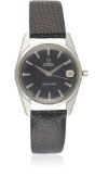 A GENTLEMAN'S STAINLESS STEEL OMEGA SEAMASTER AUTOMATIC WRIST WATCH CIRCA 1963, WITH GLOSS BLACK